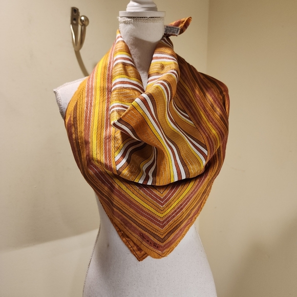 Oscar de la Renta 100% Silk Striped Neck Scarf 30" x 30" - Picture 1 of 12
